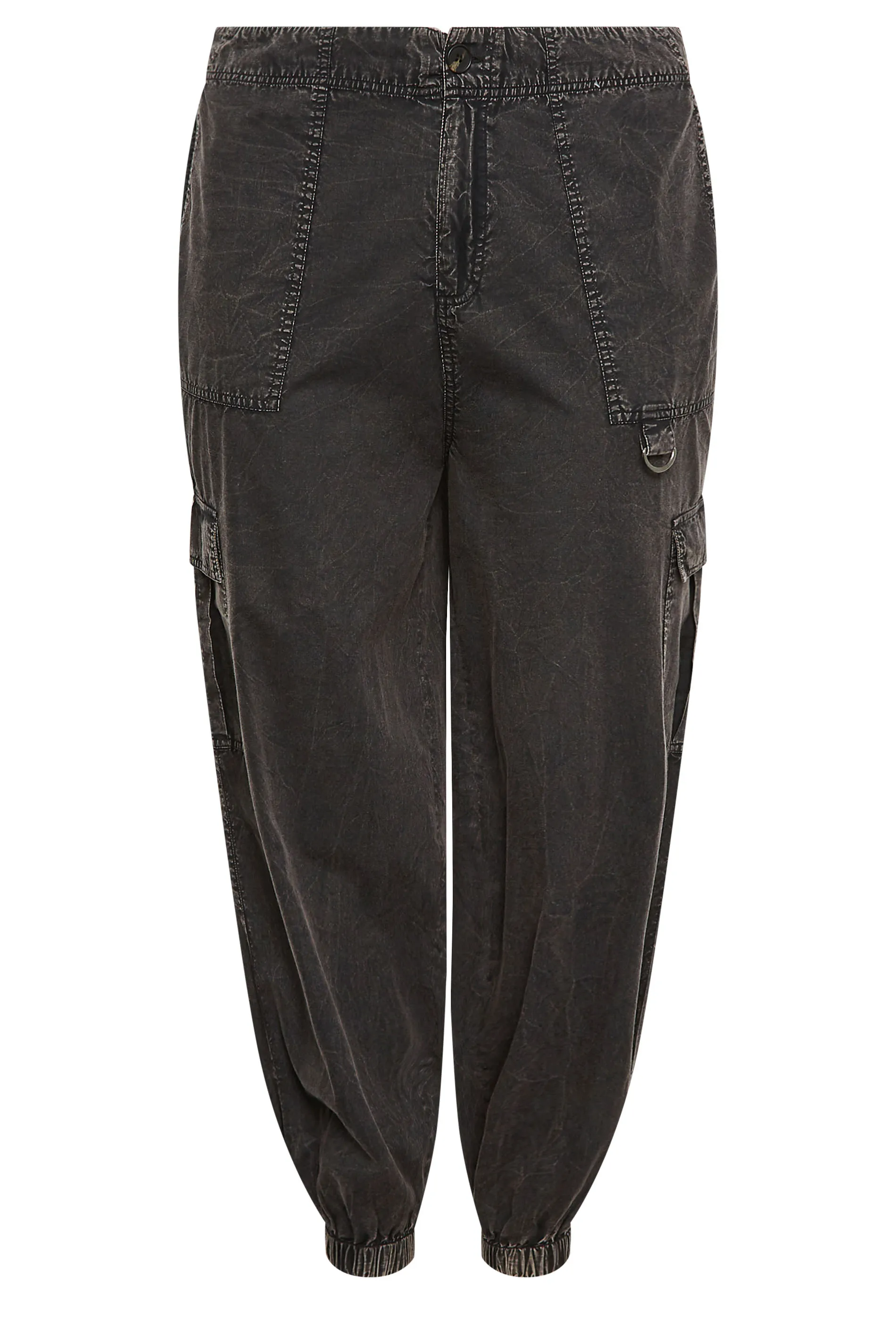 YOURS Curve Black Acid Wash Cargo Trousers