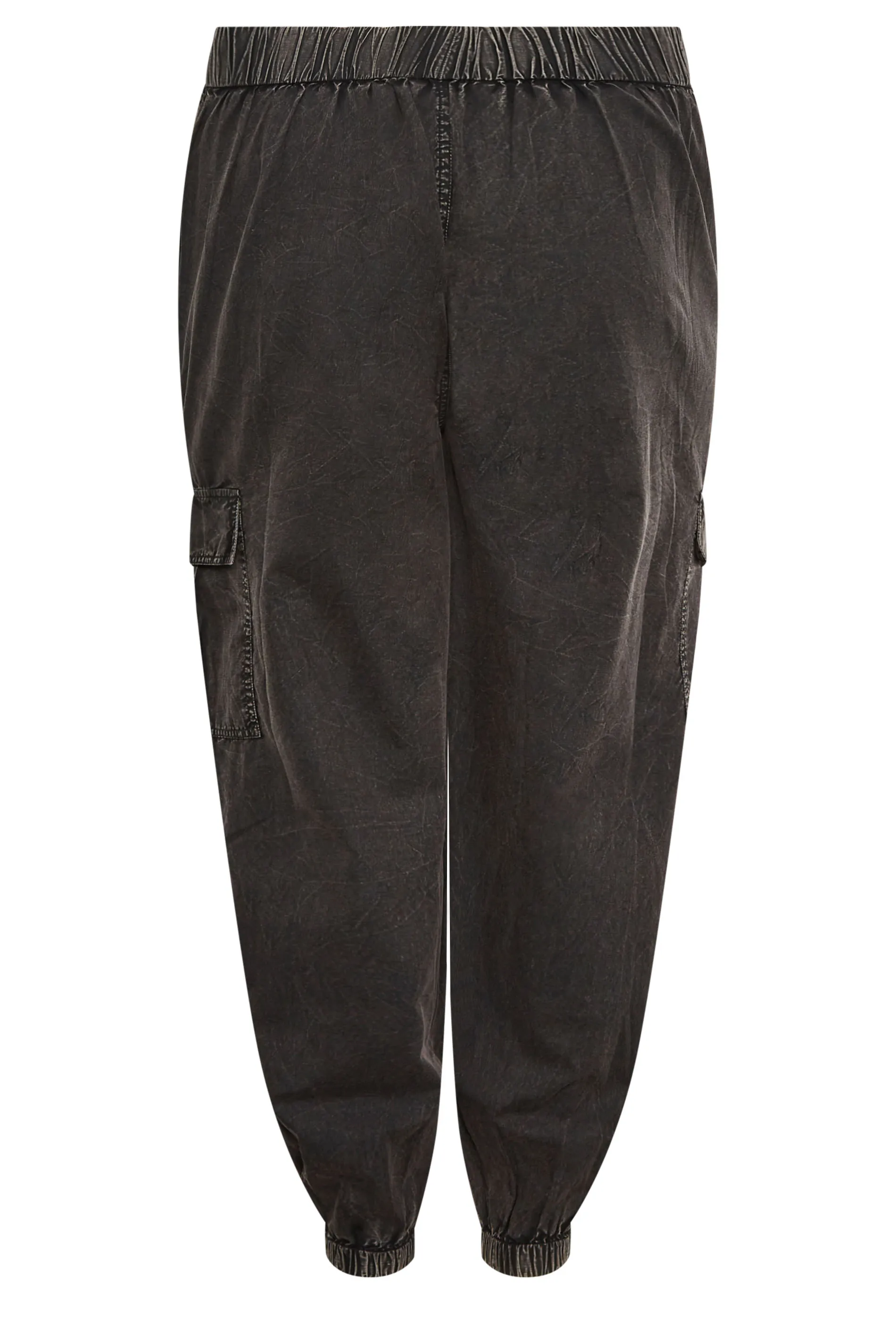 YOURS Curve Black Acid Wash Cargo Trousers