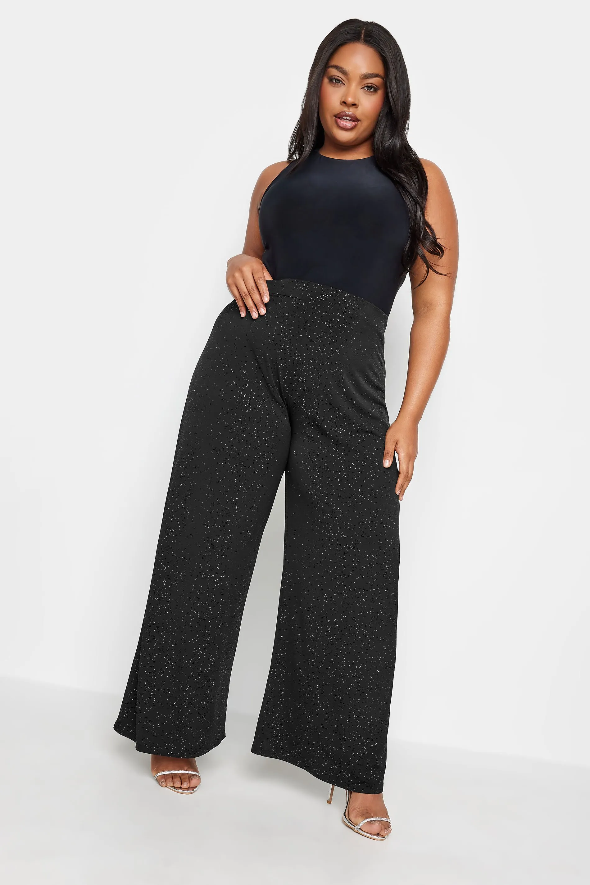 YOURS Curve Black Glitter Wide Leg Trousers