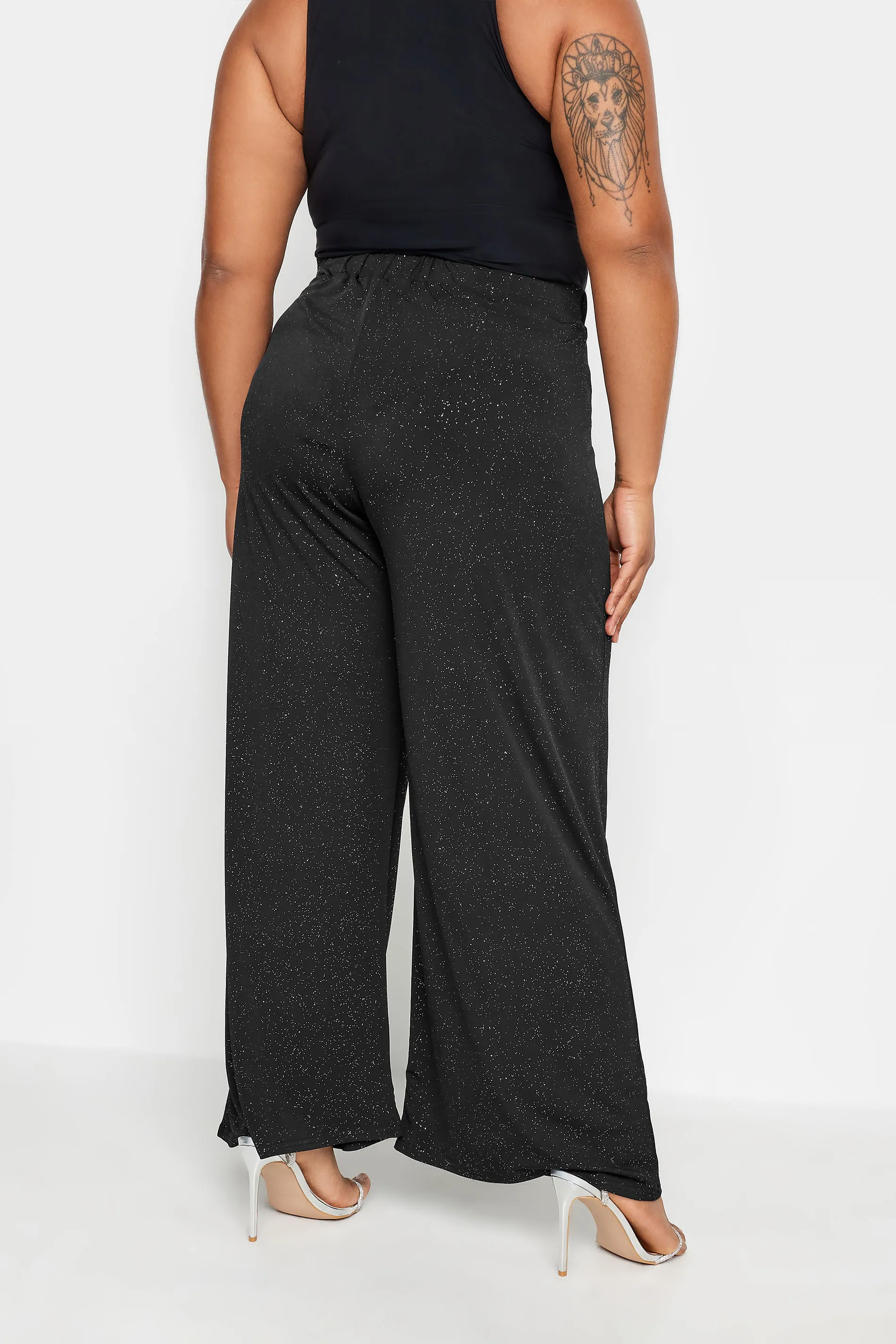 YOURS Curve Black Glitter Wide Leg Trousers