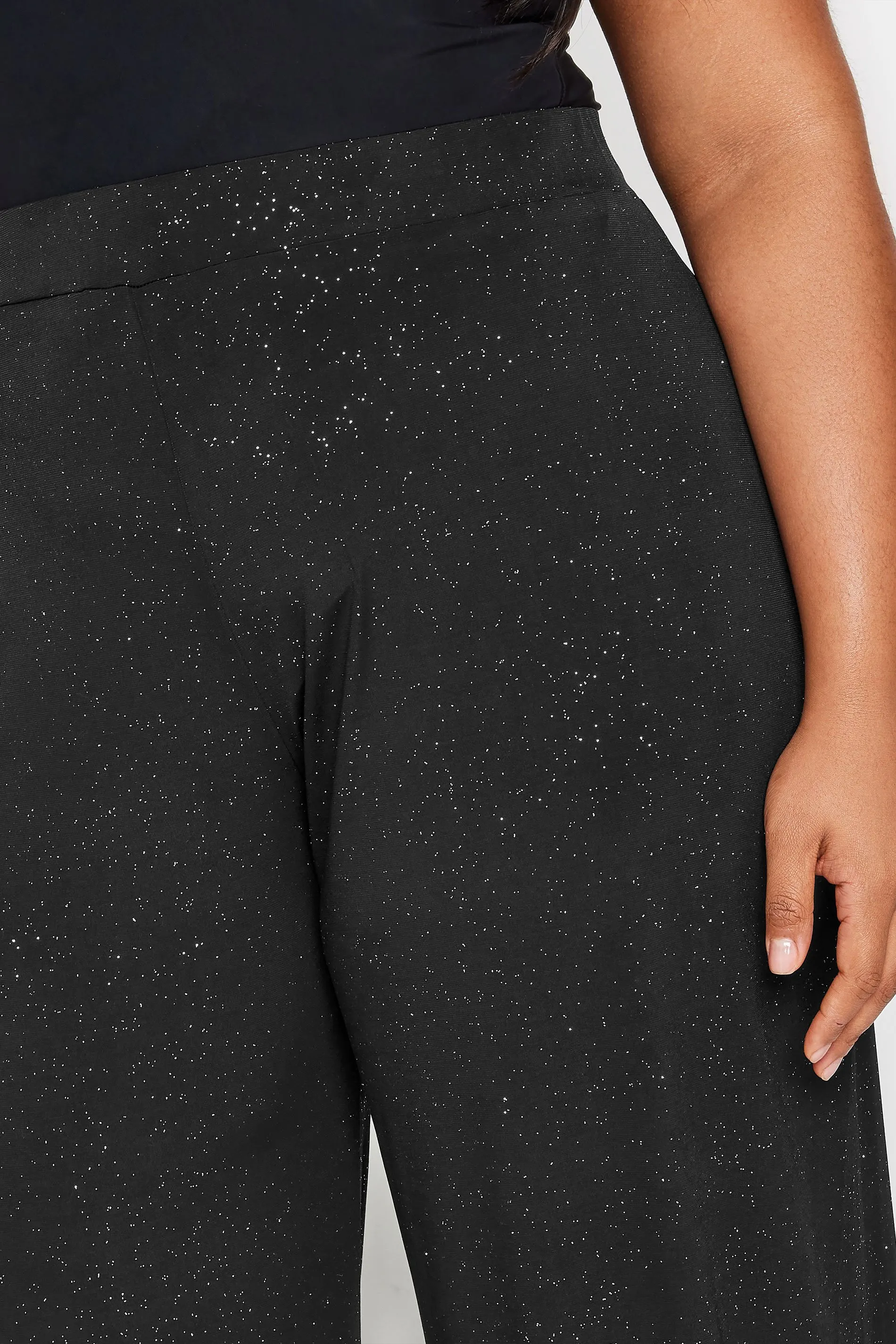 YOURS Curve Black Glitter Wide Leg Trousers