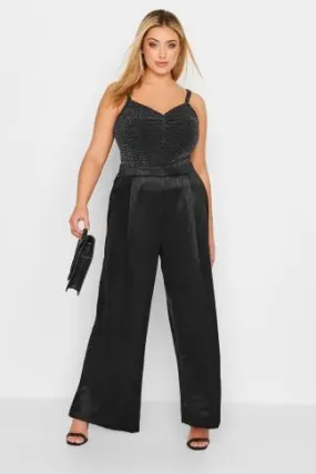 YOURS Curve Black Satin Wide Leg Trousers