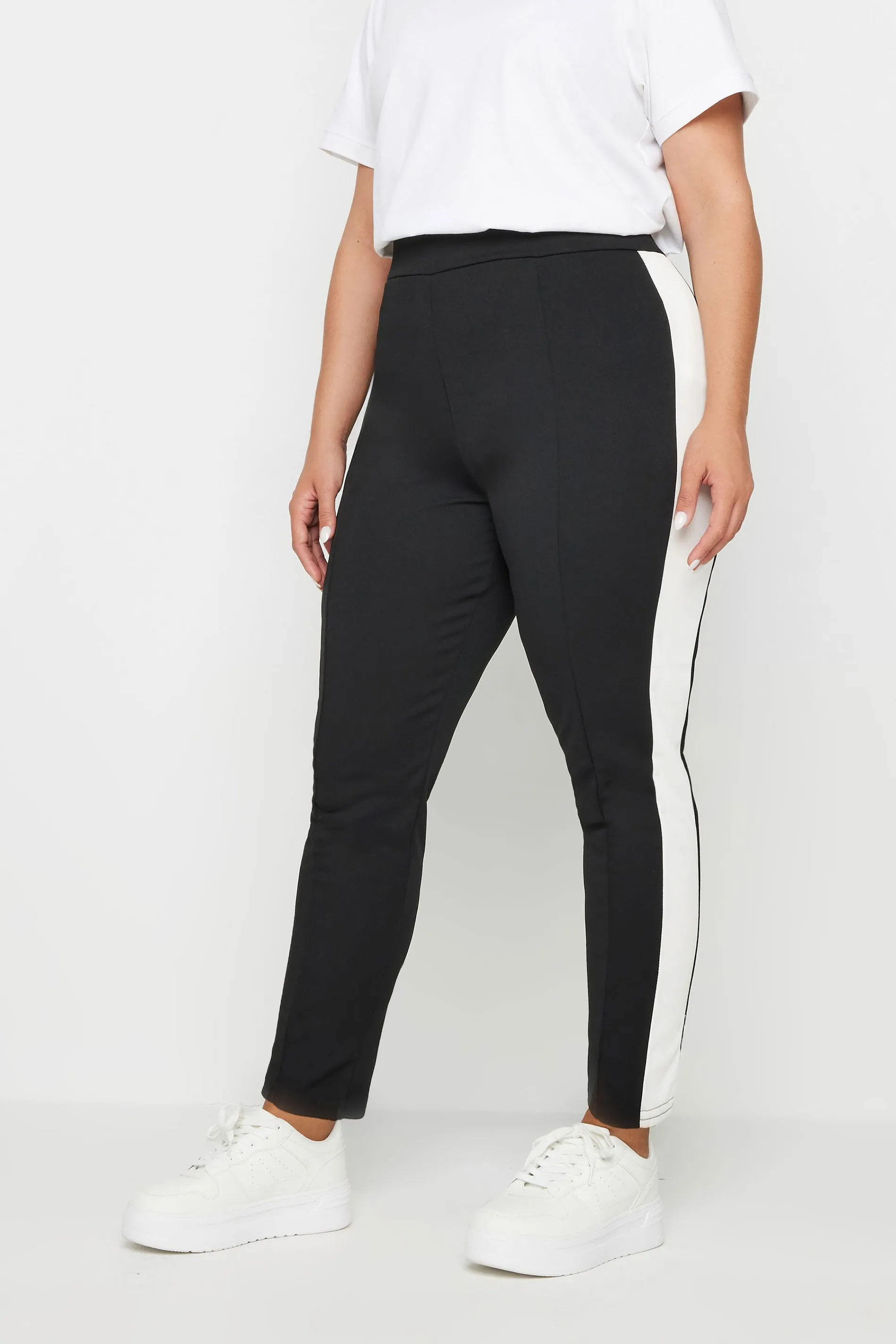 YOURS Curve Black Side Stripe Tapered Trousers