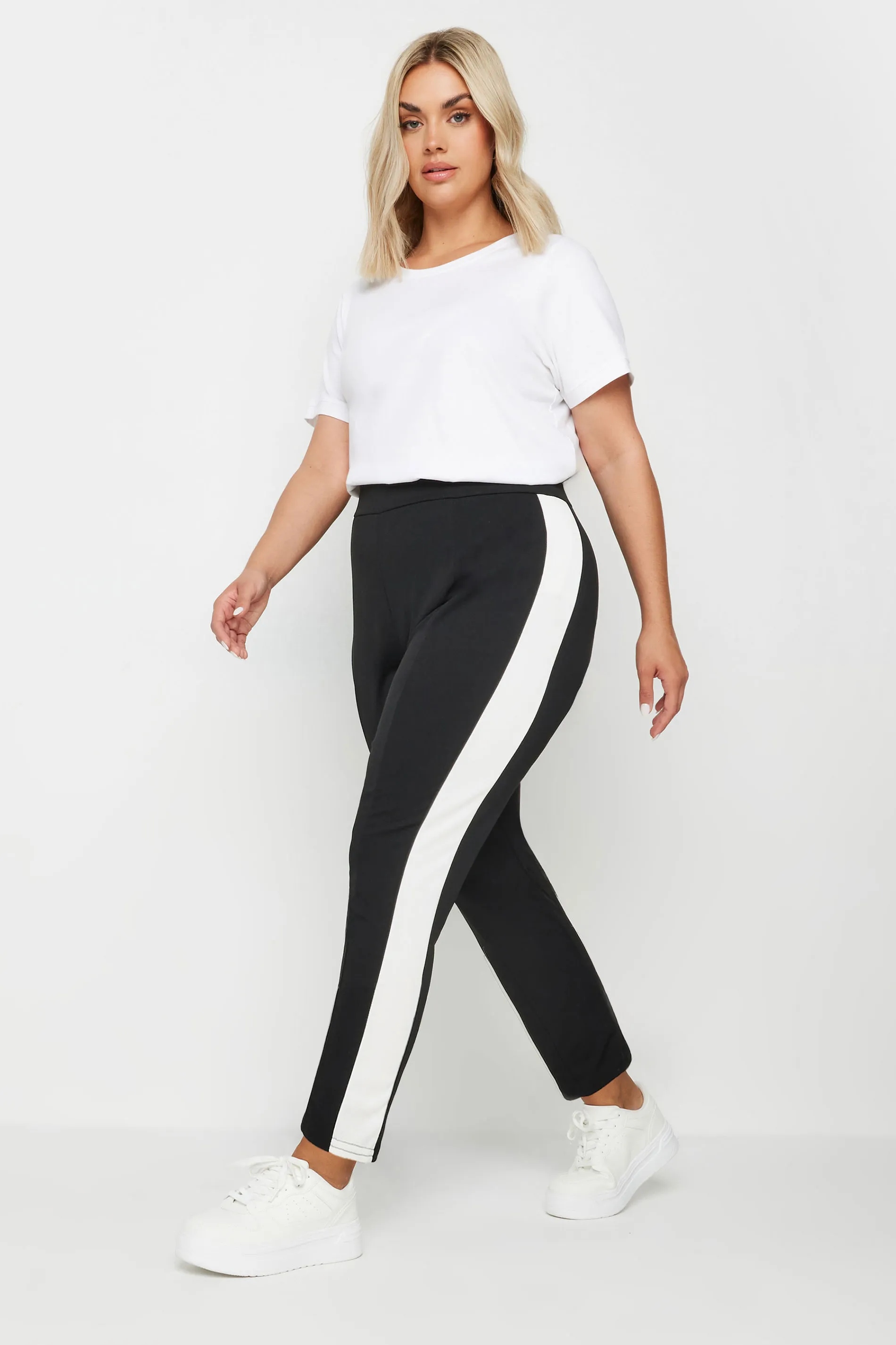 YOURS Curve Black Side Stripe Tapered Trousers