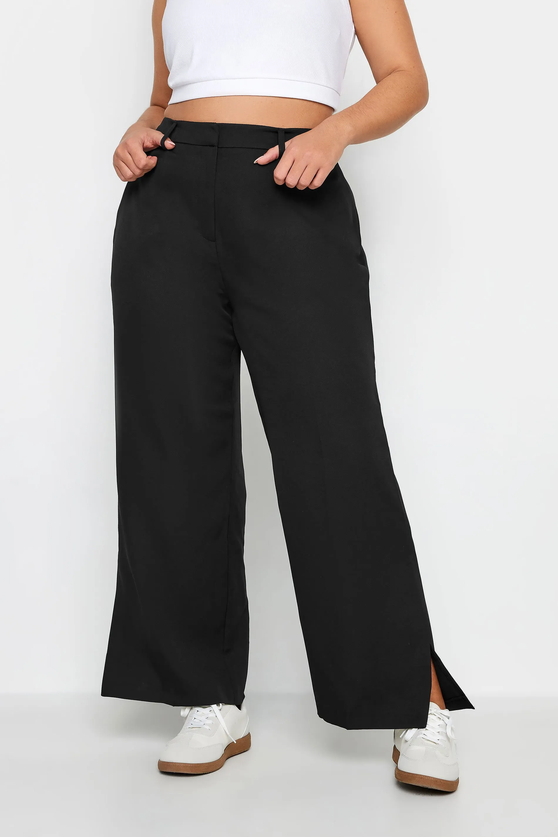 YOURS Curve Black Split Hem Flared Trousers