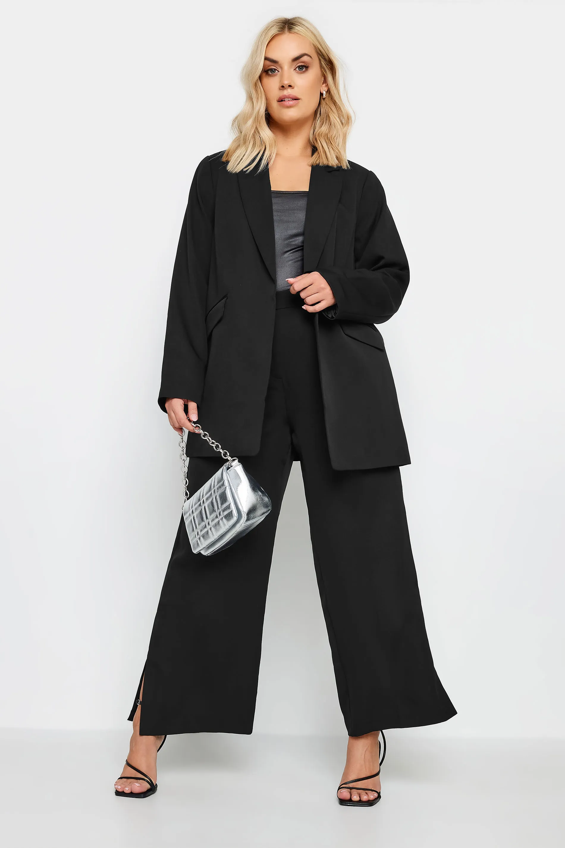 YOURS Curve Black Split Hem Flared Trousers