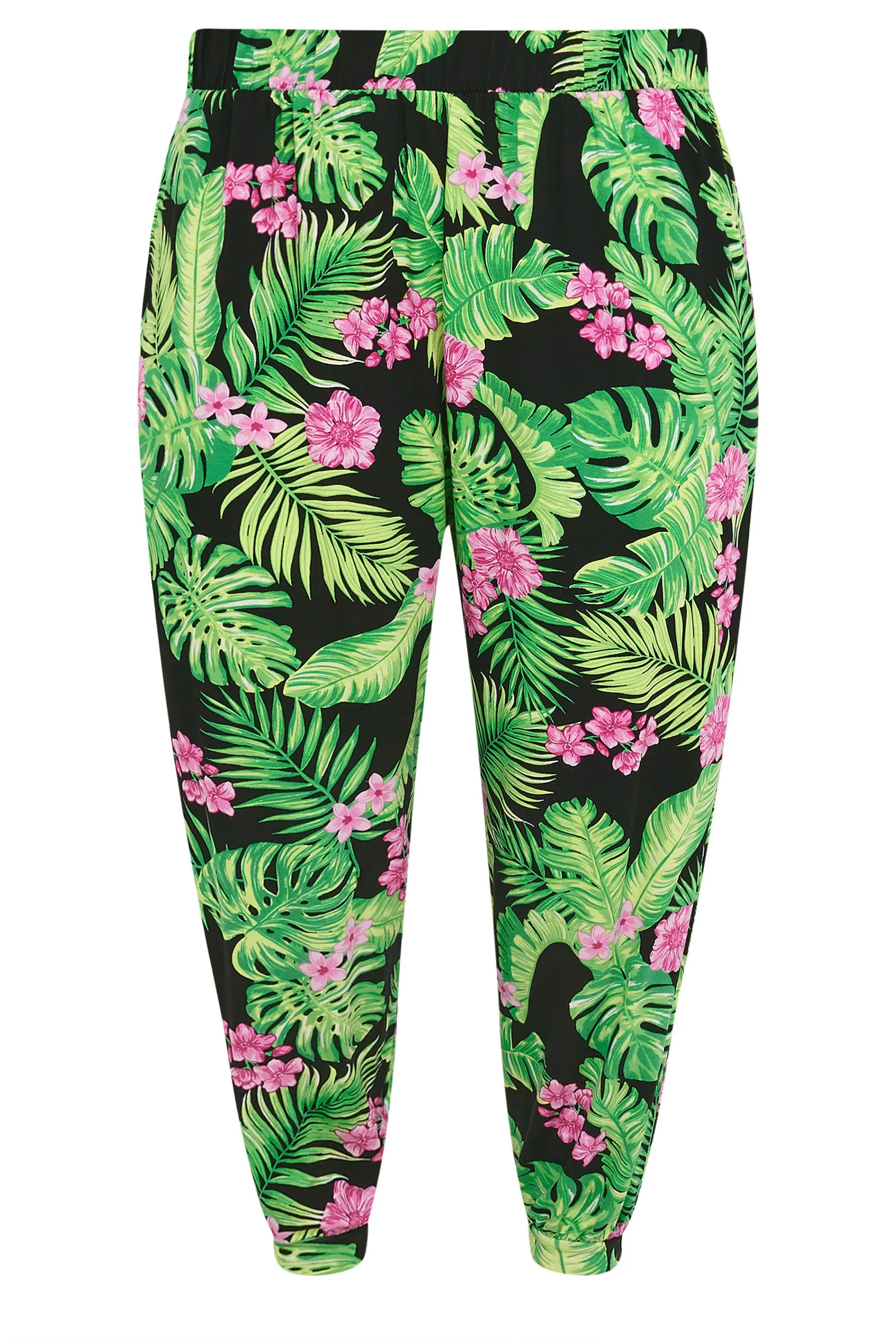 YOURS Curve Black Tropical Print Harem Trousers