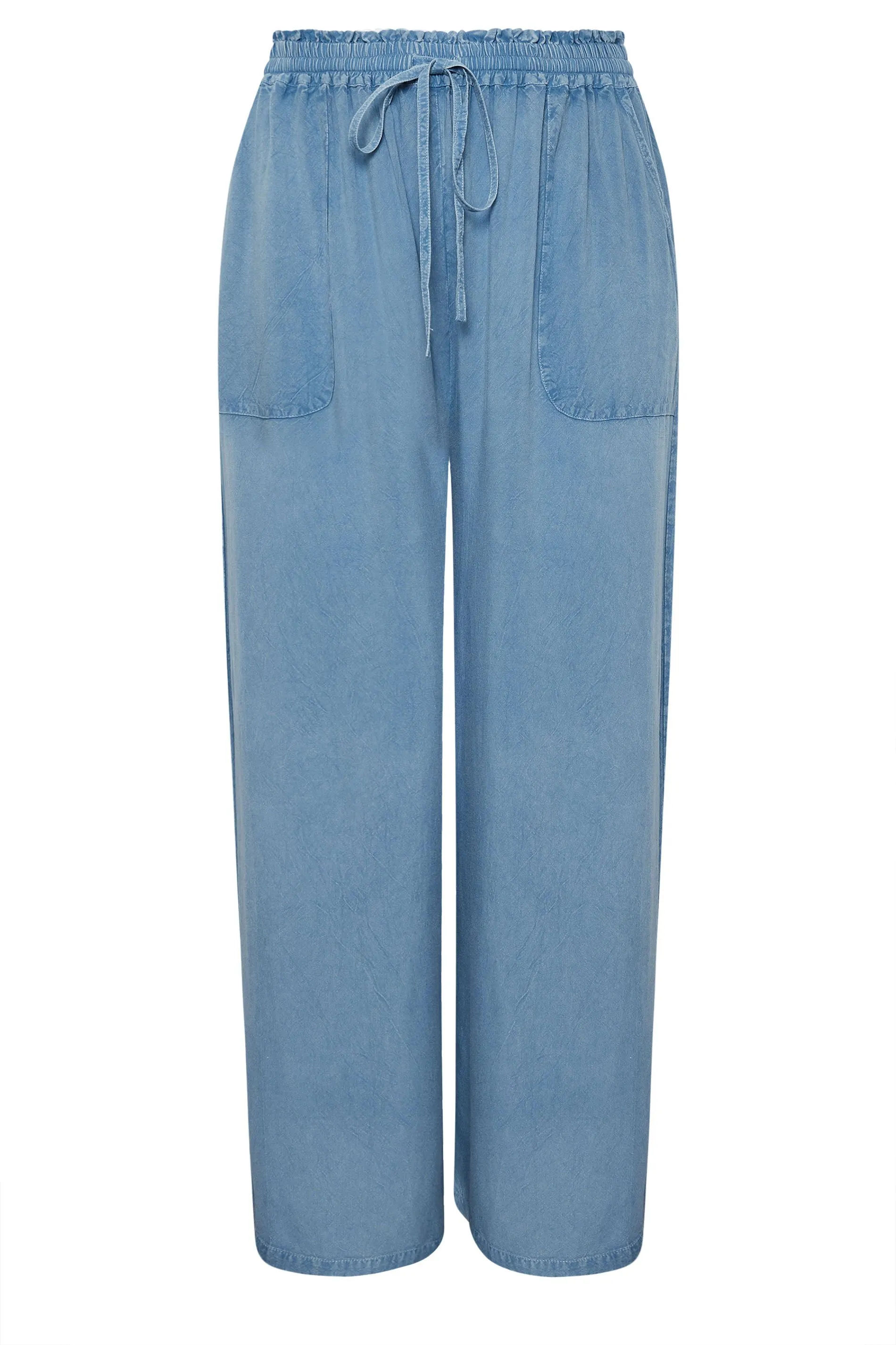 YOURS Curve Blue Chambray Wide Leg Trousers