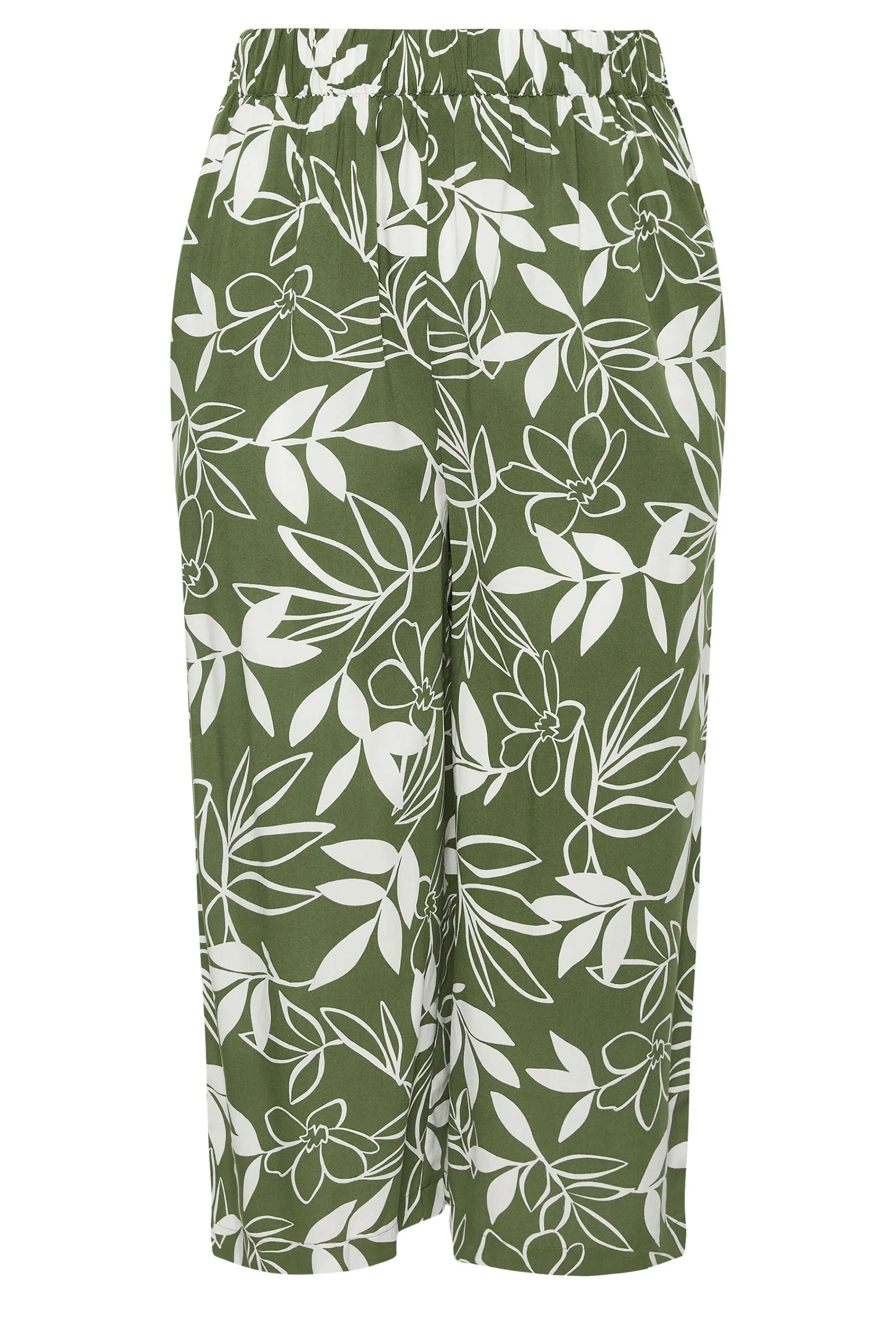 YOURS Curve Green Leaf Print Cropped Trousers