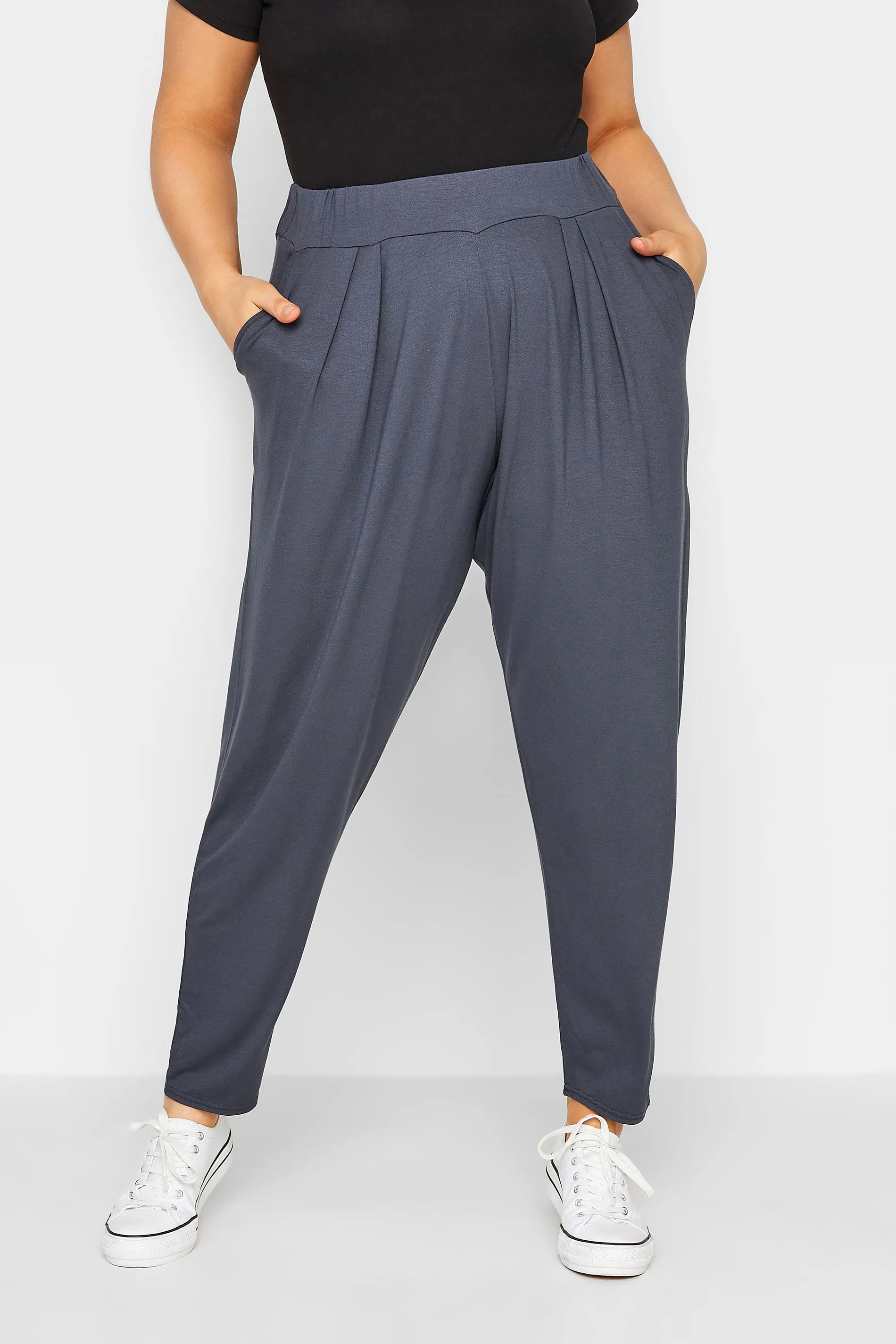 YOURS Curve Grey Double Pleat Harem Trousers