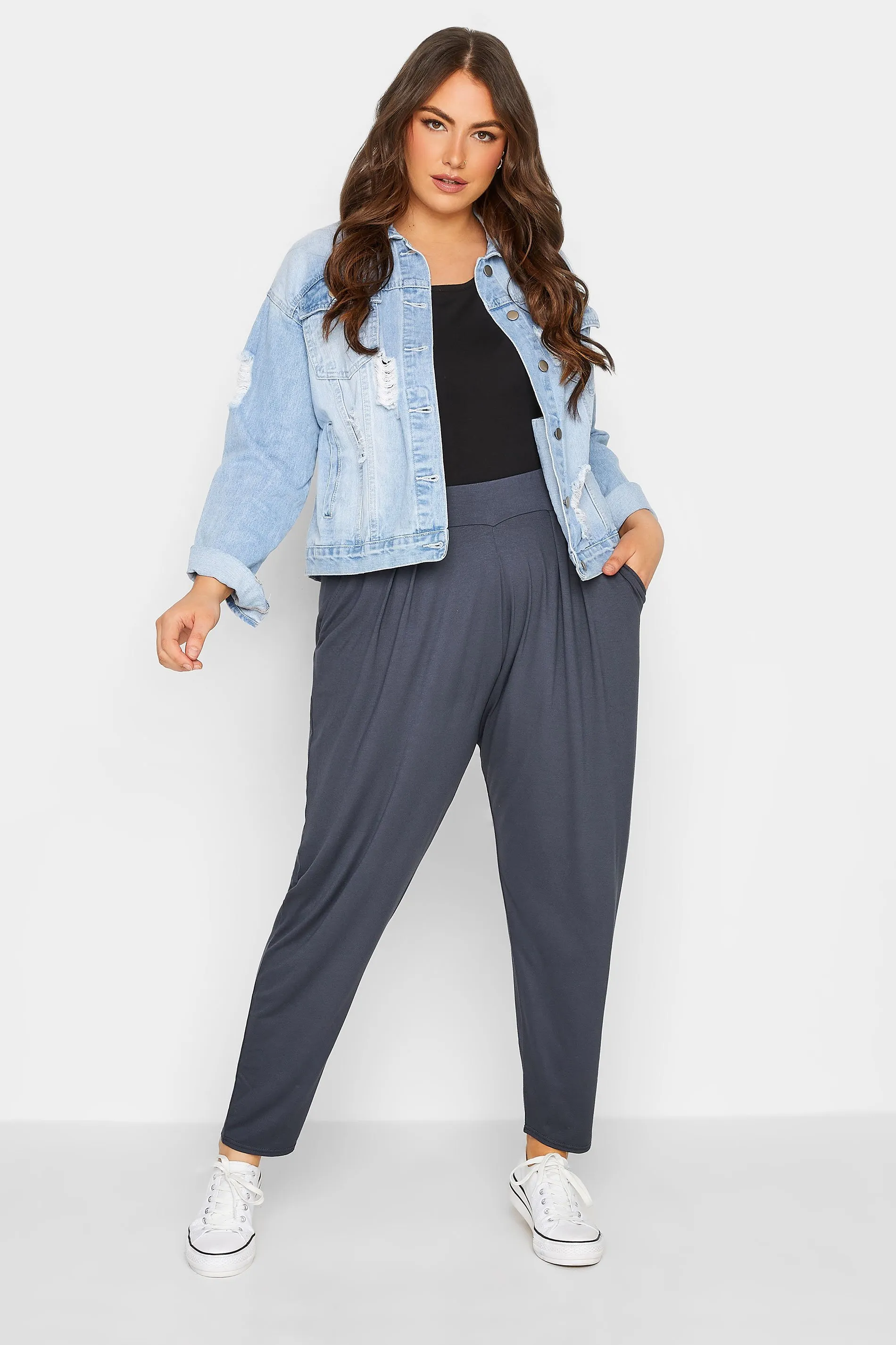 YOURS Curve Grey Double Pleat Harem Trousers