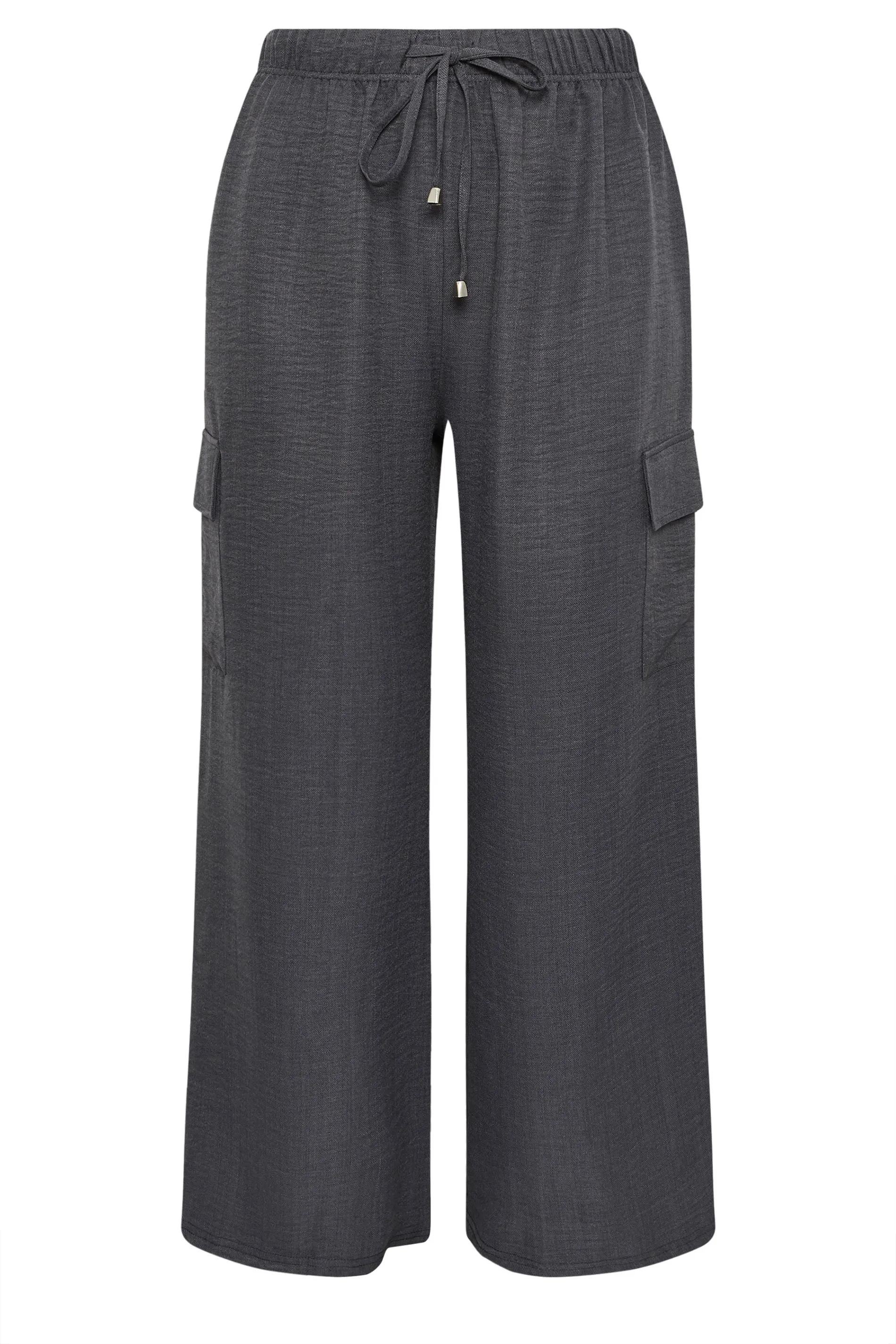 YOURS Curve Grey Linen Look Cargo Trousers