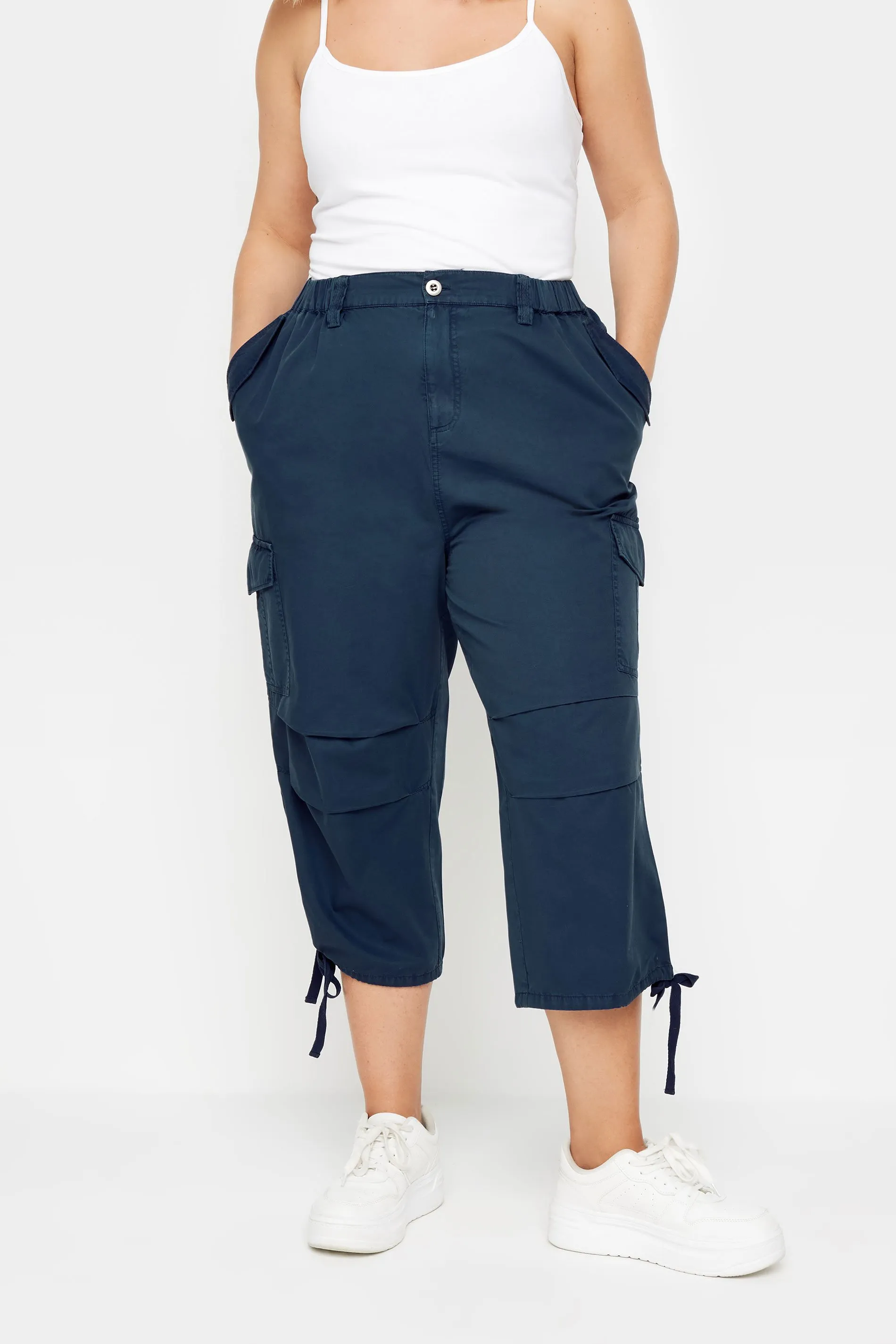 YOURS Curve Navy Blue Cargo Cropped Trousers