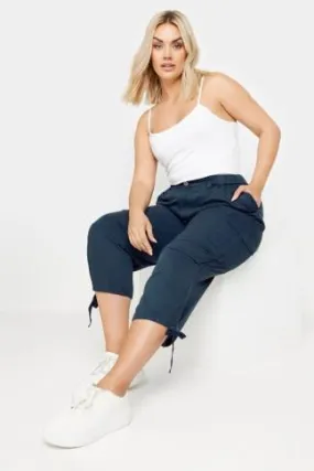 YOURS Curve Navy Blue Cargo Cropped Trousers