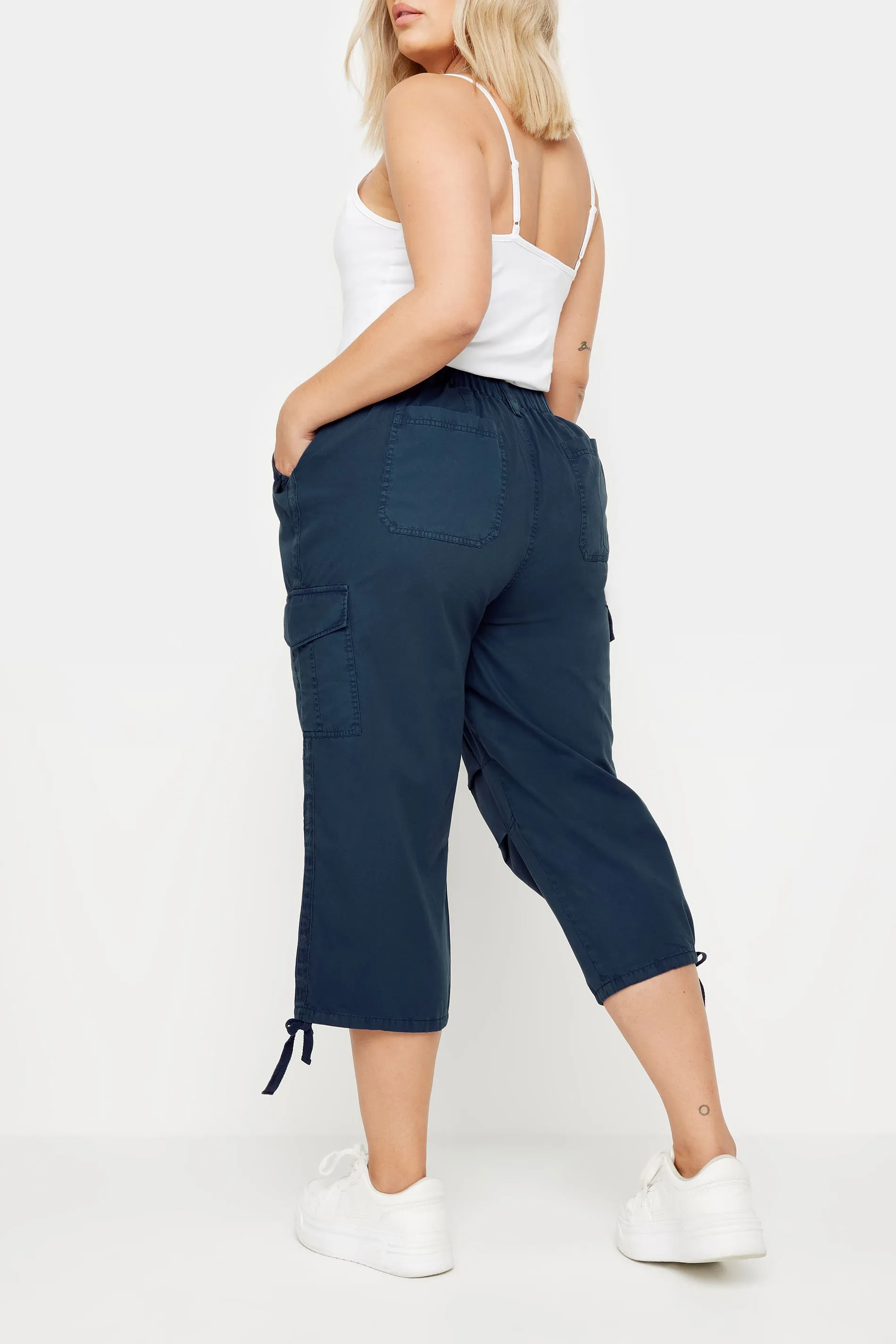 YOURS Curve Navy Blue Cargo Cropped Trousers