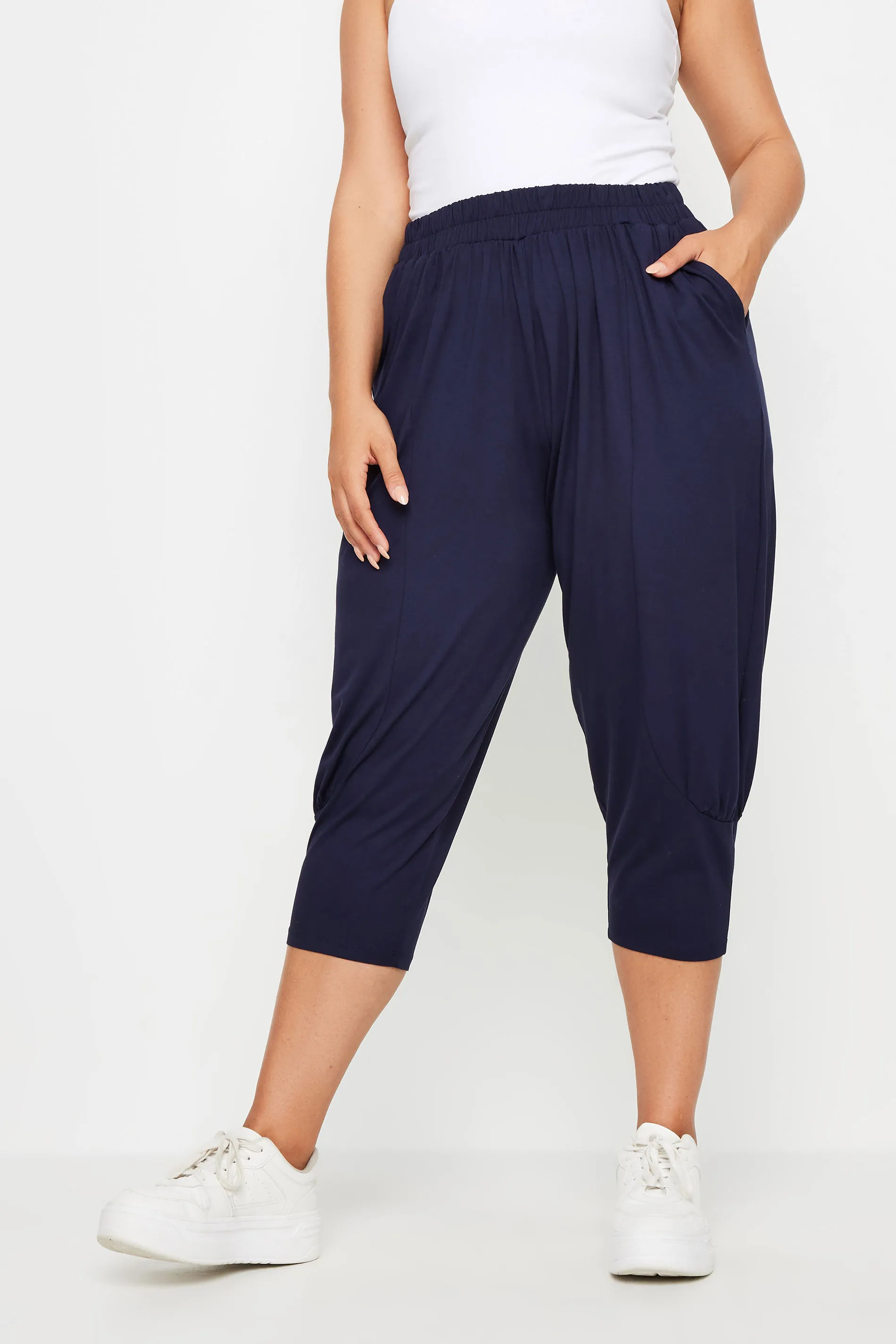 YOURS Curve Navy Blue Ruched Harem Trousers