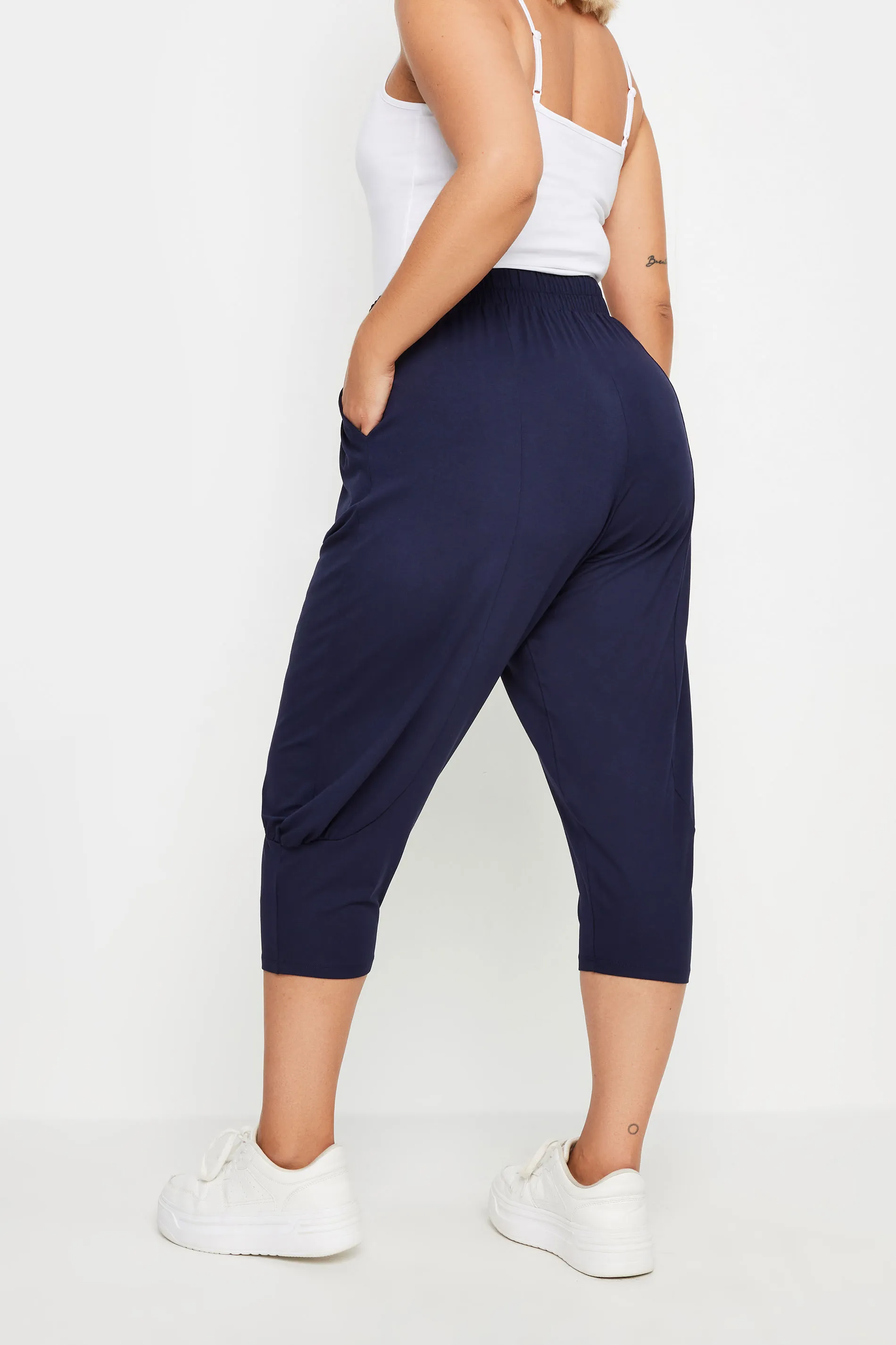 YOURS Curve Navy Blue Ruched Harem Trousers