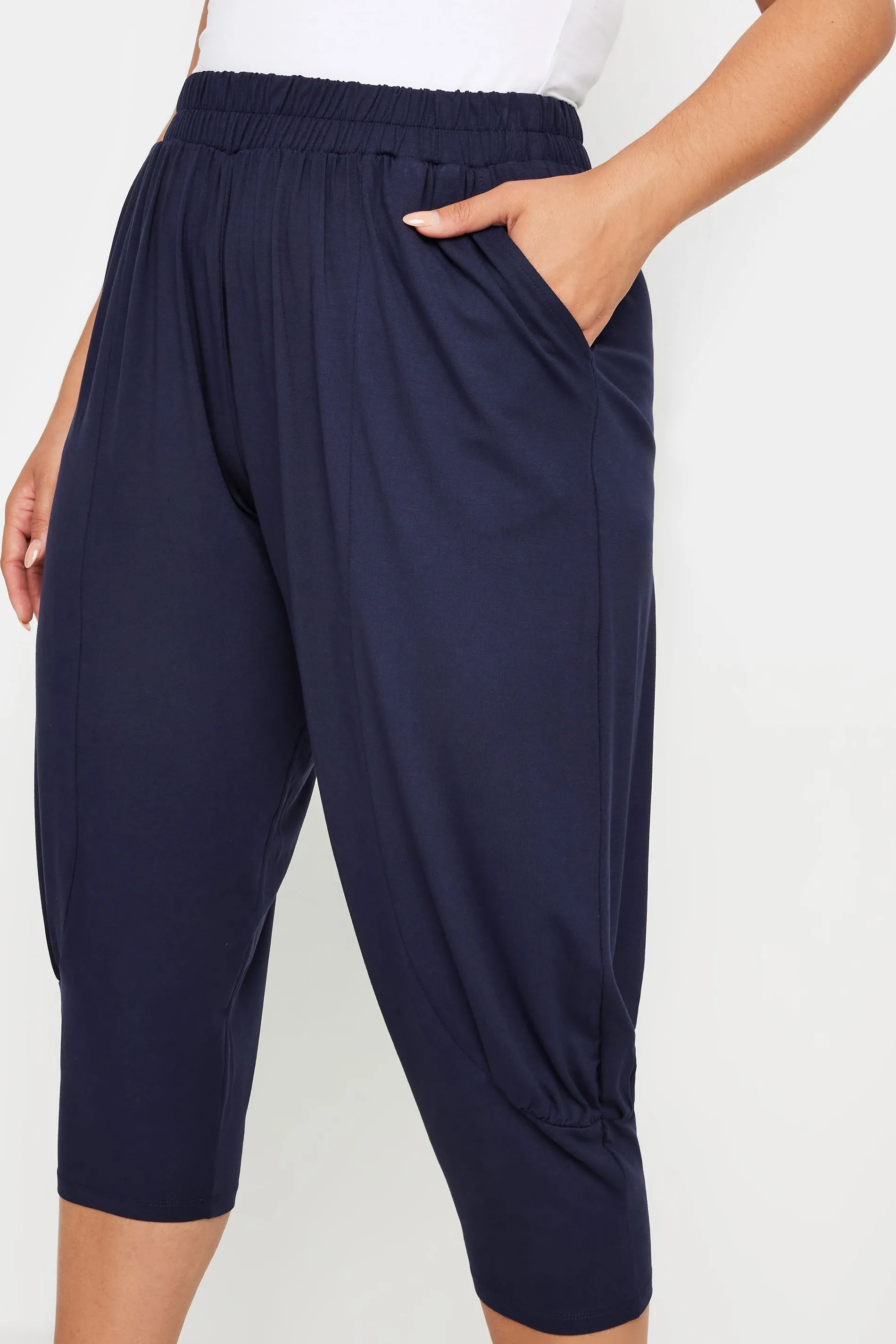 YOURS Curve Navy Blue Ruched Harem Trousers