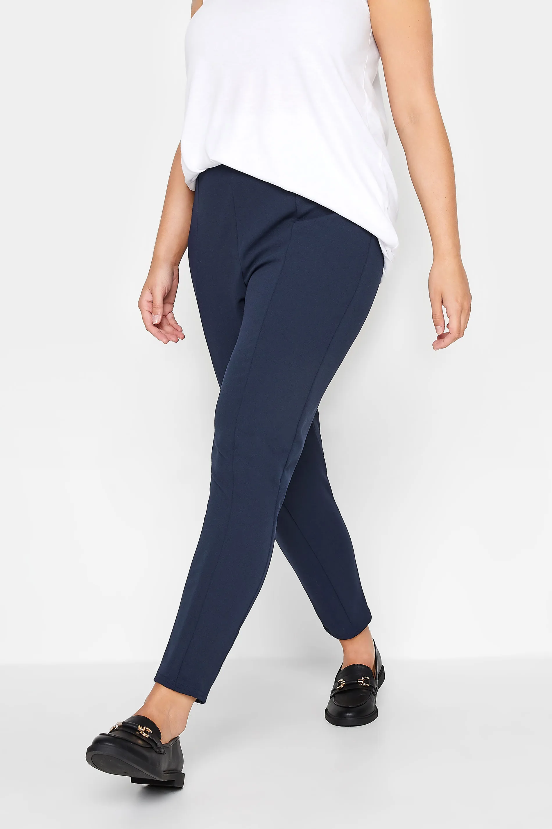 YOURS Curve Navy Blue Stretch Tapered Trousers