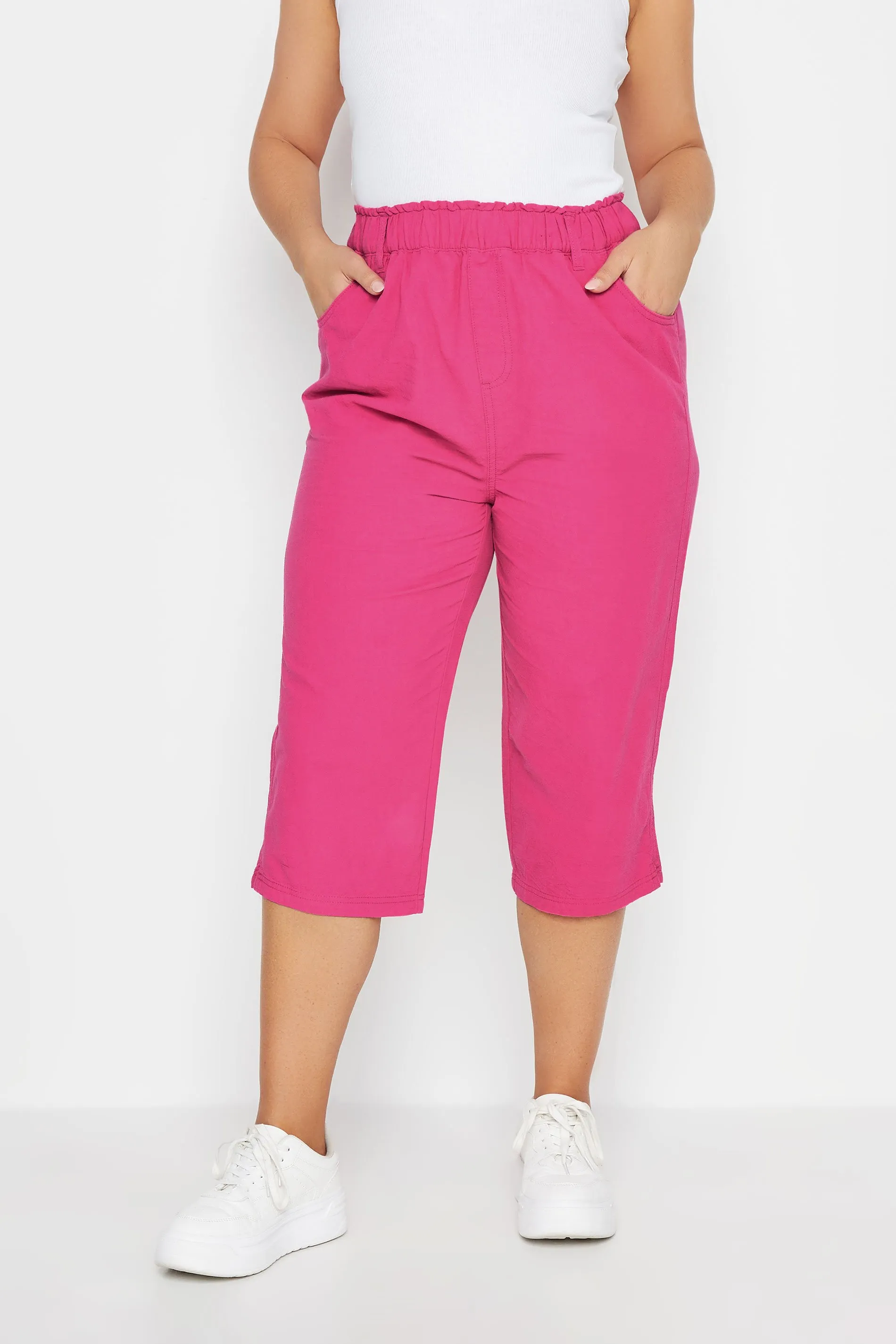 YOURS Curve Pink Cool Cotton Cropped Trousers