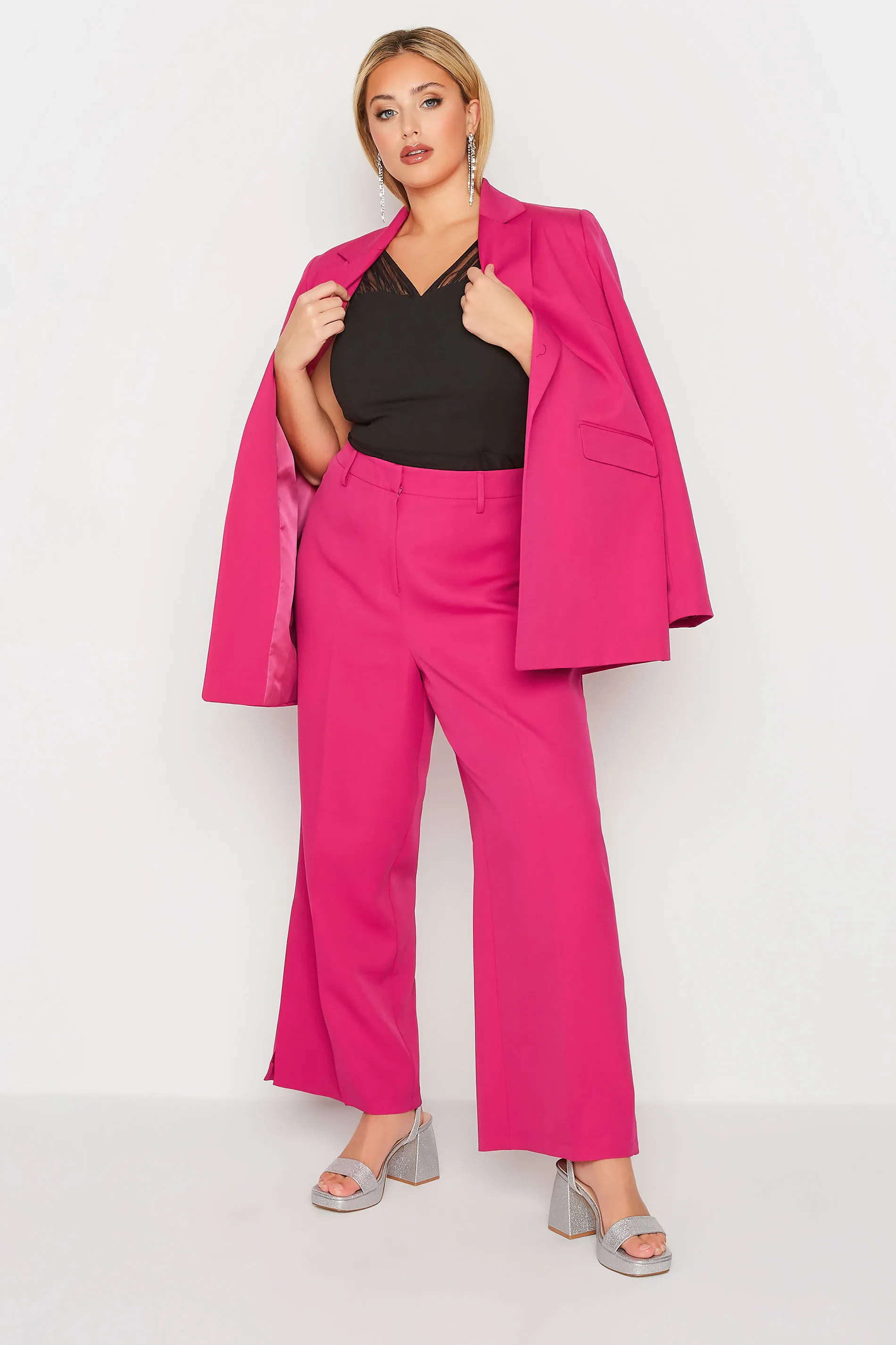 YOURS Curve Pink Split Hem Flared Trousers