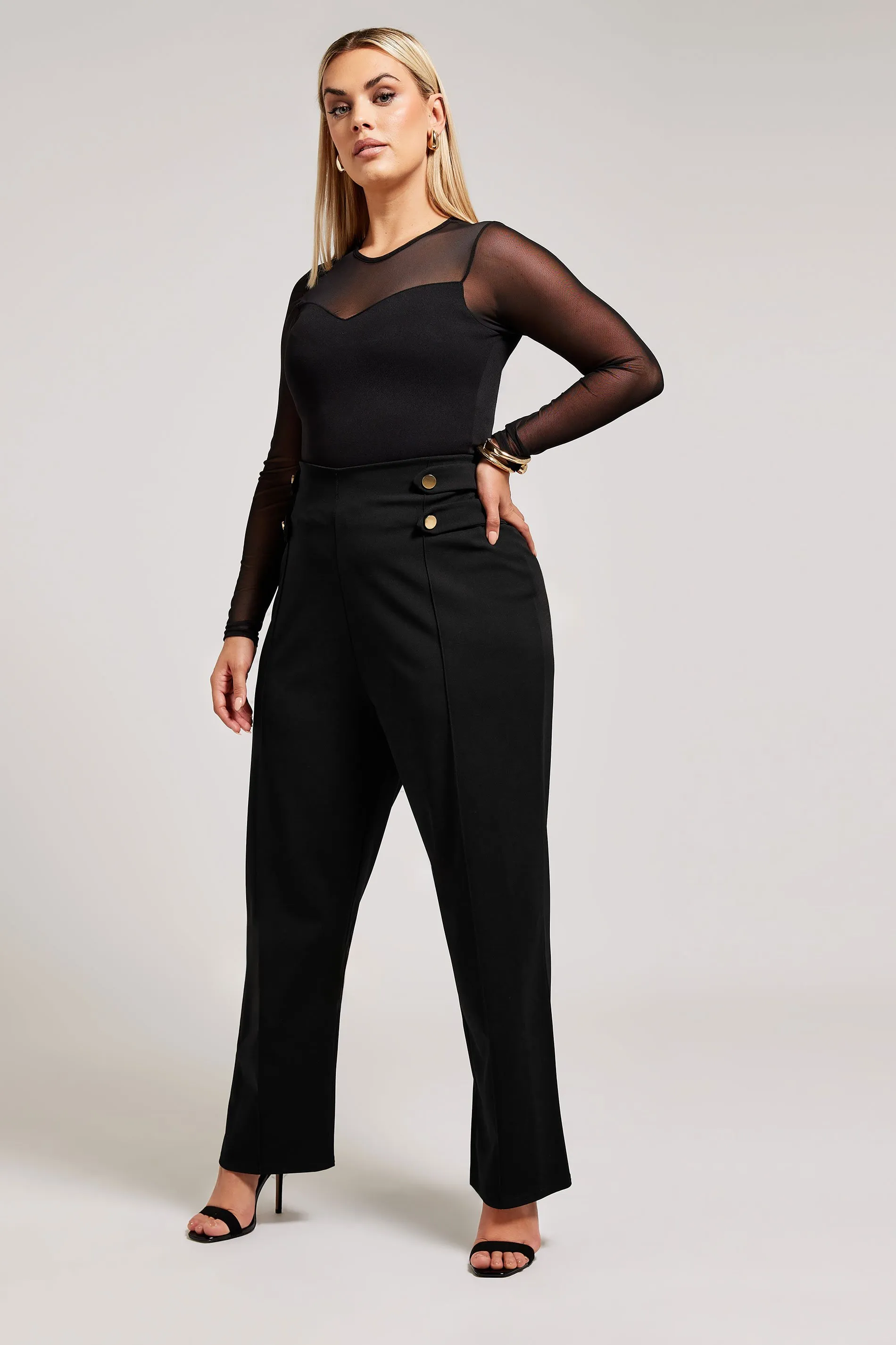 YOURS LONDON Curve Black Button Detail Trousers