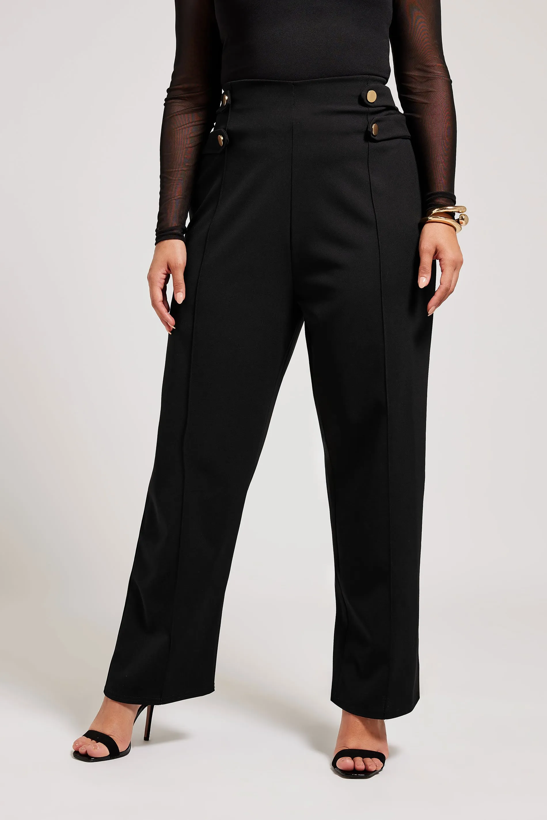 YOURS LONDON Curve Black Button Detail Trousers