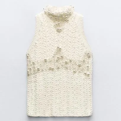 ZARA  |KNITWEAR TOP WITH FAUX PEARLS