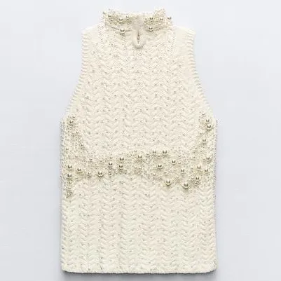 ZARA  |KNITWEAR TOP WITH FAUX PEARLS